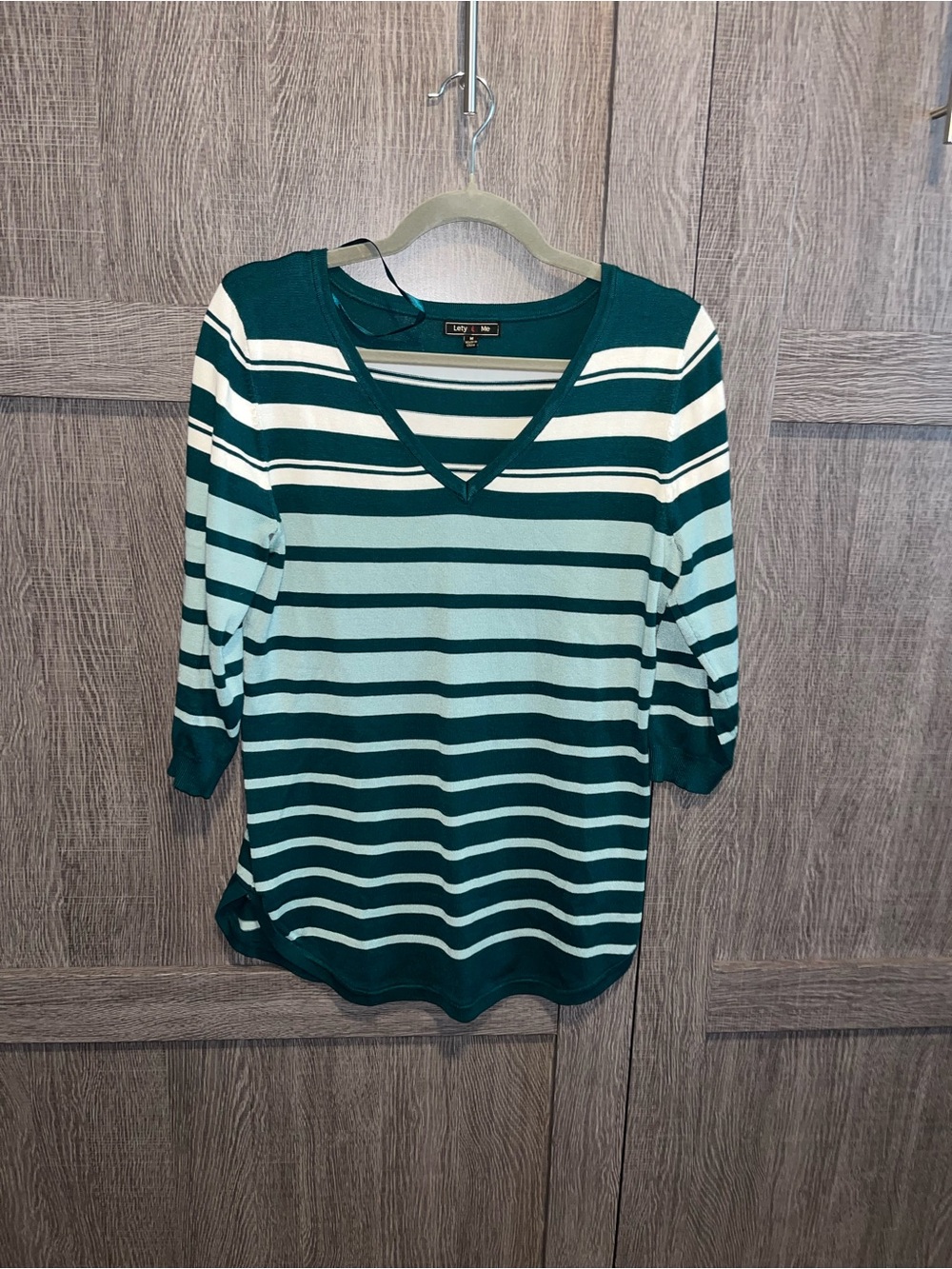 Striped V-Neck Blouse in Teal and White by Liz Claiborne